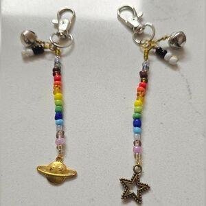 Rainbow Beaded Planet & Star Lip Balm Charms Set